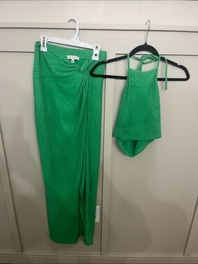 Green Two-Piece Beach Skirt/ Halter Top Set